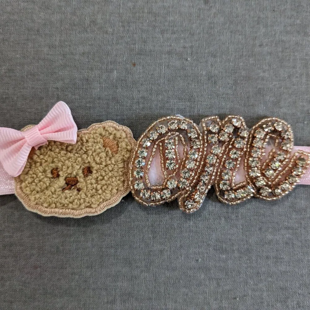 Teddy Bear Headband First Birthday One dress smash cake Bear hair bow crown